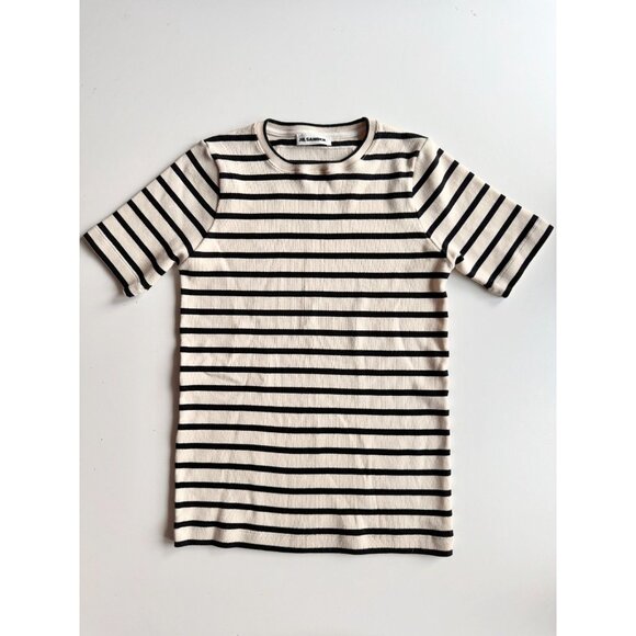 JIL SANDER Mariniere Ivory Black Striped Cotton Jersey T-Shirt, Size S - Picture 10 of 15
